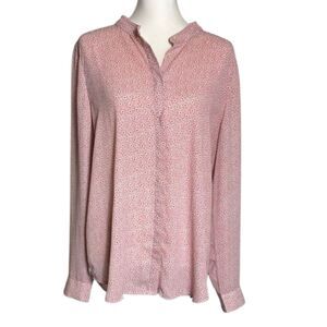 LOFT Button Front Printed Graphic Shirt Womens Large Business Career Layer Pink